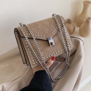 [sbrand] Scrub Leather Chain Rivet Women’s Shoulder Bag Small Crossbody Handbag