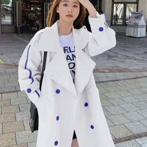 [sbrand] Contrast Print Double-Breasted Women’s Windbreaker Coat Mid-Length Autumn Fashion Trench