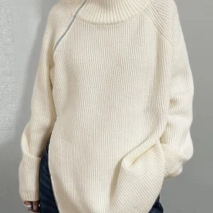 [sbrand] Slim Fit Turtleneck Knit Cardigan for Women Long Sleeve Minimalist Zipper Sweater