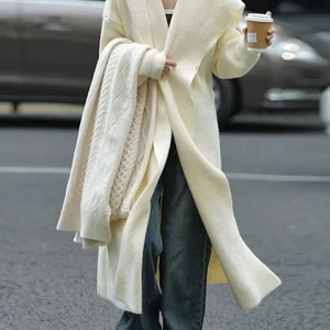 [sbrand] Long Hooded Knit Cardigan for Women Loose Casual Belted Sweater Coat