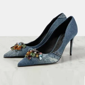 New Size 34-43 Fashion Denim Women Heel Pumps Sexy Heel Shoes Party Weeding Shoes  Luxury Shoes For Women