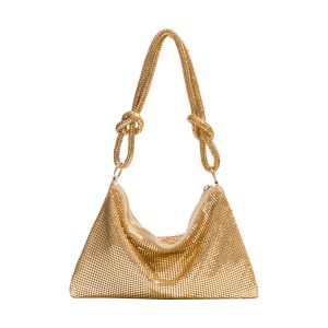 [sbrand] Metal Mesh Glitter Evening Bag for Women Diamond Strip Shoulder Party Handbag