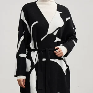 [sbrand] Colorblock Lace-Up Knit Cardigan for Women V-Neck Long Sleeve Casual Sweater